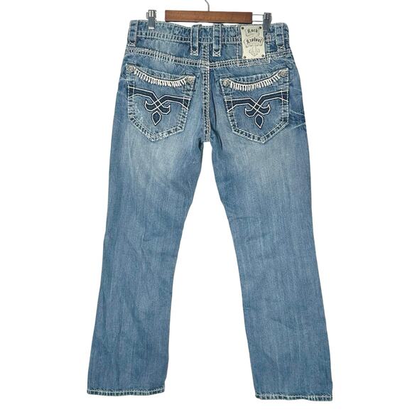 Rock Revival | Men | Duke Relaxed Straight Rocker Distressed Denim Jeans | Sz 32 - Picture 3 of 15